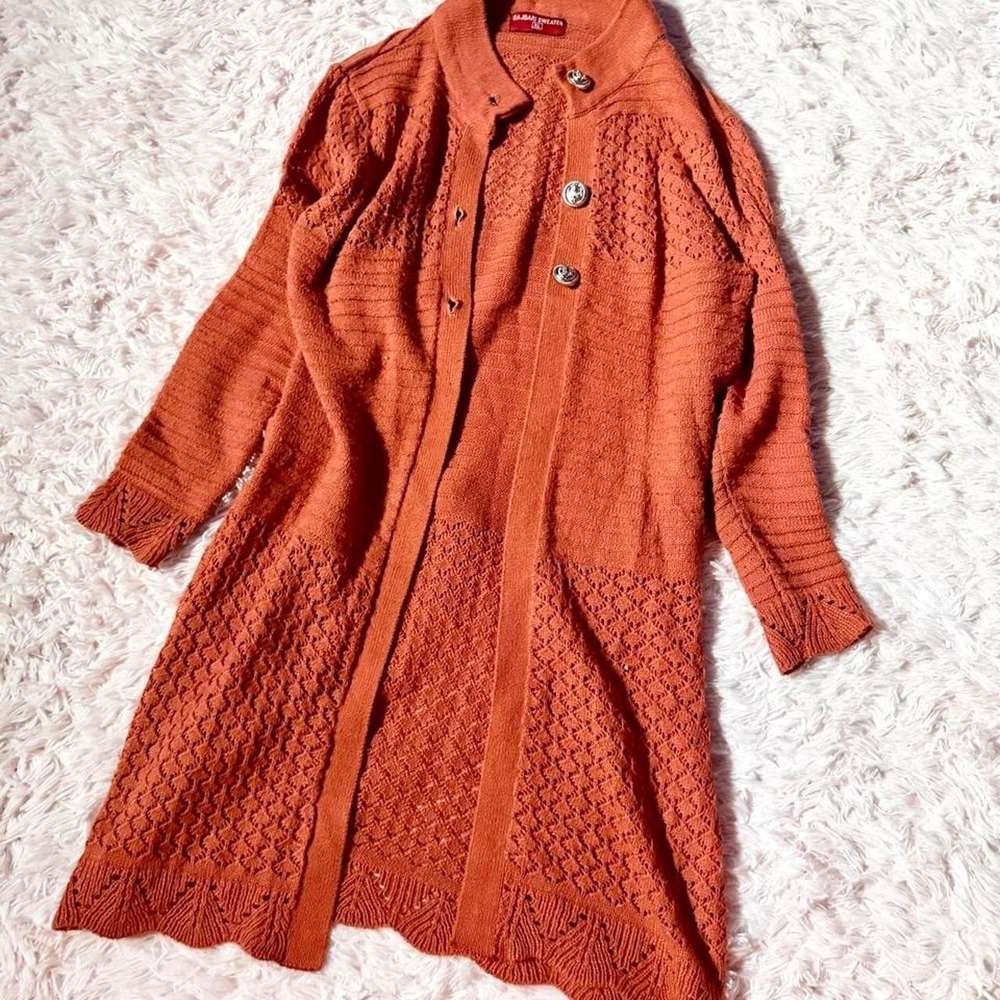 Rust Autumn Orange Scalloped Boho Sweater Cardigan Womens XL‎ Blessed Southern